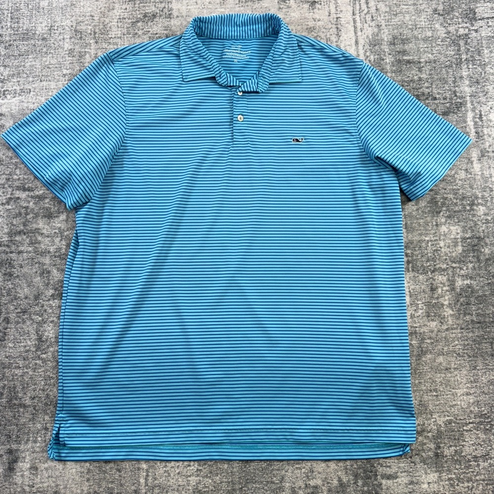 Vineyard Vines Polo Shirt Mens XL Blue Striped Golf Performance Travel Stretch - Picture 2 of 10